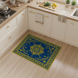 Blue and Teal Navy Blue Gold Ornate Persian Medallion Rug