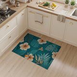 Teal Hibiscus Monstera Leaf Area Rug
