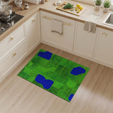 Green Grid Abstract Area Rug with Blue Shapes