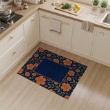 Orange Floral Navy Blue Area Rug