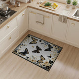 Shimmering Black Gold Butterfly Floral Rug