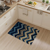 Navy Teal Zigzag Wave Area Rug