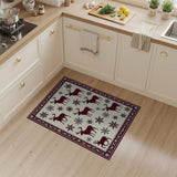 Winter Deer Silhouette Snowflake Cream Rug