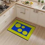 Blue Area Rug with Vibrant Yellow Circles