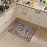 Pink Butterfly Rose Floral Vintage Rug