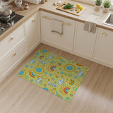 Playful Weather Doodles Yellow Kids Cartoon Rug