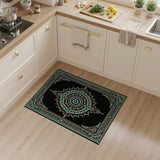 Ornate Teal Mandala Area Rug on Black