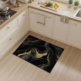 Black & Gold Abstract Marble Washable Area Rug - Low Pile & Non-Slip
