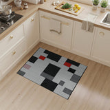 Black and White Geometric Black White Area Rug with Red Accents