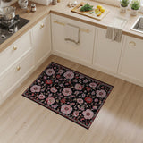 Vintage Pink Peony Floral Black Area Rug