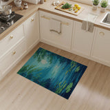 Moonlit Teal Forest River Water Lily Rug