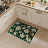Emerald Green White Peony Floral Area Rug