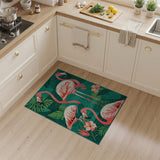 Pink Flamingo Teal Palm Leaf Area Rug