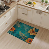 Teal Hibiscus Blooms Golden Palm Area Rug