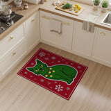 Festive Green Cartoon Cat Holiday Rug