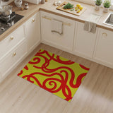 Bold Red Swirls on Sunny Yellow Abstract Rug