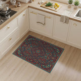 Teal Persian Medallion Area Rug with Gold Floral Accents