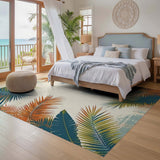 ODIKA Tropical Palm Leaf Washable Area Rug - Low Pile Non-Slip Floor Mat