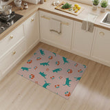 Playful Teal Cats Orange Paw Prints Pink Rug