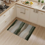 ODIKA Washable Modern Abstract Wavy Area Rug - Low Pile Forest Green & Beige Non-Slip Rug
