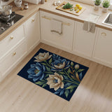 Navy Blue and Ivory Peony Floral Area Rug