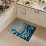 Ocean Waves Coastal Beach Area Rug with Starfish
