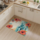 Coastal Ocean Waves Red Hibiscus Rug