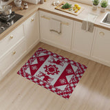 Red Reindeer Snowflakes Geometric Rug