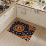 Vibrant Orange Floral Navy Area Rug