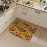 Vibrant Red on Yellow Abstract Swirl Rug