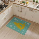 Festive Yellow Christmas Tree Snowflakes Teal Rug