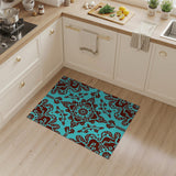 Teal Persian Area Rug with Maroon Floral Motifs
