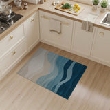Abstract Wave Blue Beige Area Rug