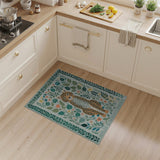 Teal Leopard Floral Area Rug