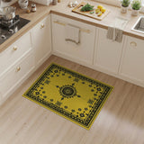 Ornate Yellow Persian Area Rug with Black Floral Mandala