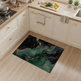 ODIKA Emerald Green & Gold Abstract Marble Washable Rug - Non-Slip Low Pile Area Rug