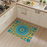 Vibrant Blue Mandala on Sunny Yellow Area Rug