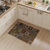 ODIKA Washable Vintage Mosaic Medallion Area Rug - Low Pile Non-Slip Folk Art Pattern