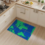 World Map Blue Grid Area Rug