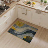 Abstract Navy Yellow Wave Geometric Rug