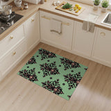Mint Green Damask Pink Floral Area Rug