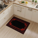 Washable Vintage Red and Black Floral Border Area Rug