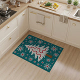 Teal Christmas Tree Snowflake Area Rug