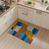 Abstract Curved Geometric Blue Orange Area Rug