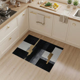 ODIKA Modern Abstract Black and Gold Geometric Washable Area Rug - Low Pile Non-Slip