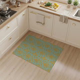 Teal Gold Ornate Damask Area Rug