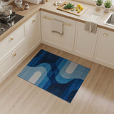 Abstract Blue Geometric Wave Area Rug