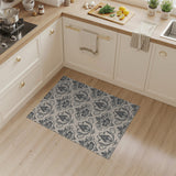 Beige and Neutral Elegant Grey Damask Floral Area Rug