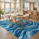 Blue Wave Coastal Washable Area Rug