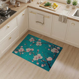 ODIKA Teal Cherry Blossom Washable Area Rug - Low Pile & Non-Slip Floral Home Decor